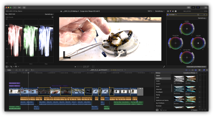 Videoschnittprogramm "Final Cut Pro" beim bearbeiten eines Videos